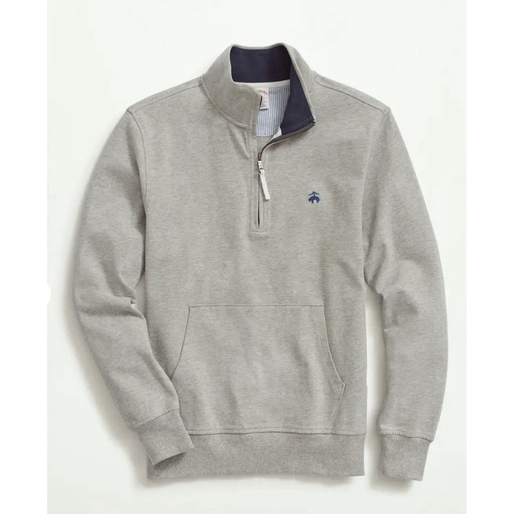 Brooks Brothers Half Zip Pullover Men M Gray Stretch Cotton Sueded Sweatshirt - Picture 2 of 7